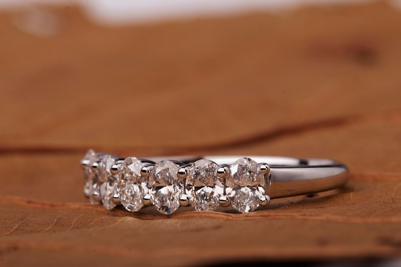 0.15 Carat Each Oval Lab Diamond 7 Stone Wedding Band Eternity Band CVD Diamond Band For Anniversary Gift Conflict Free For Ring Set