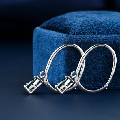 1 Carat Blue Trilliant Lab Diamond White Gold Earrings.
