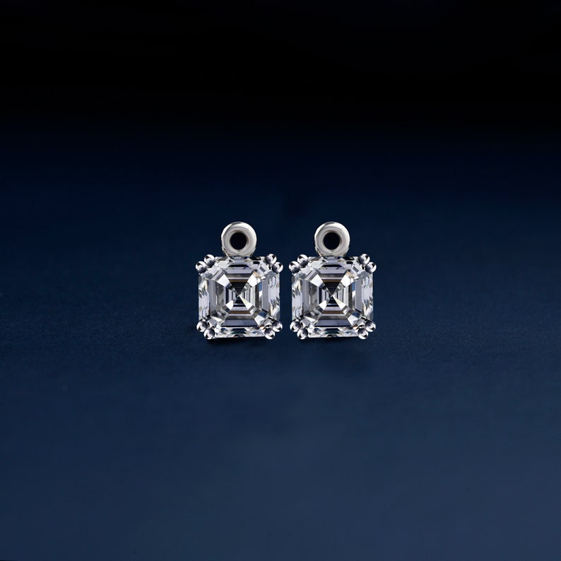 1 CT Each Asscher Cut Labgrown Diamond Earring Charms Stud Earrings Wedding Gift Gift For Her Gift For Anniversary For Earrings CVD Diamond