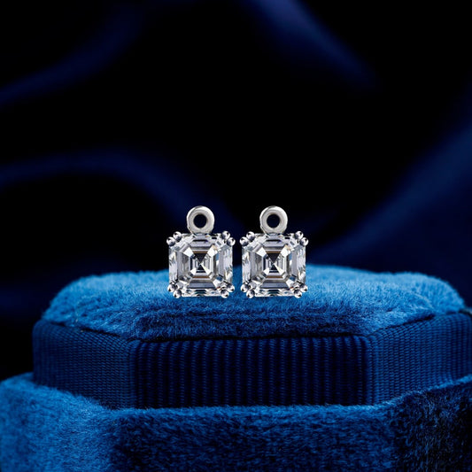 1 CT Each Asscher Cut Labgrown Diamond Earring Charms Stud Earrings Wedding Gift Gift For Her Gift For Anniversary For Earrings CVD Diamond