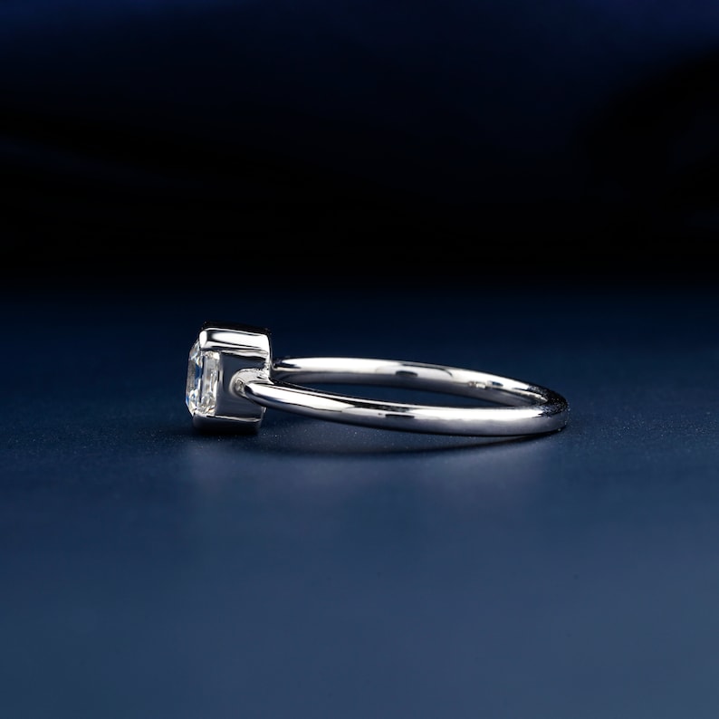 Asscher Lab Diamond Solitaire Ring, Bezel Set Engagement Ring