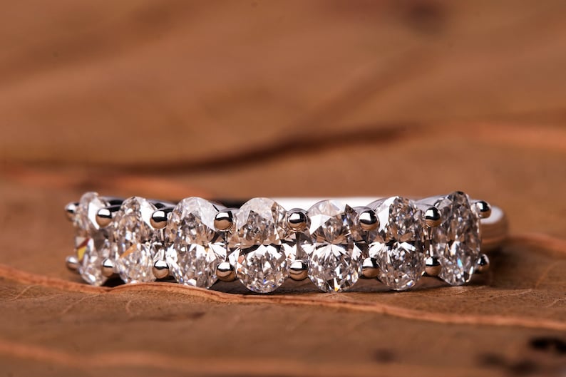 0.15 Carat Each Oval Lab Diamond 7 Stone Wedding Band Eternity Band CVD Diamond Band For Anniversary Gift Conflict Free For Ring Set