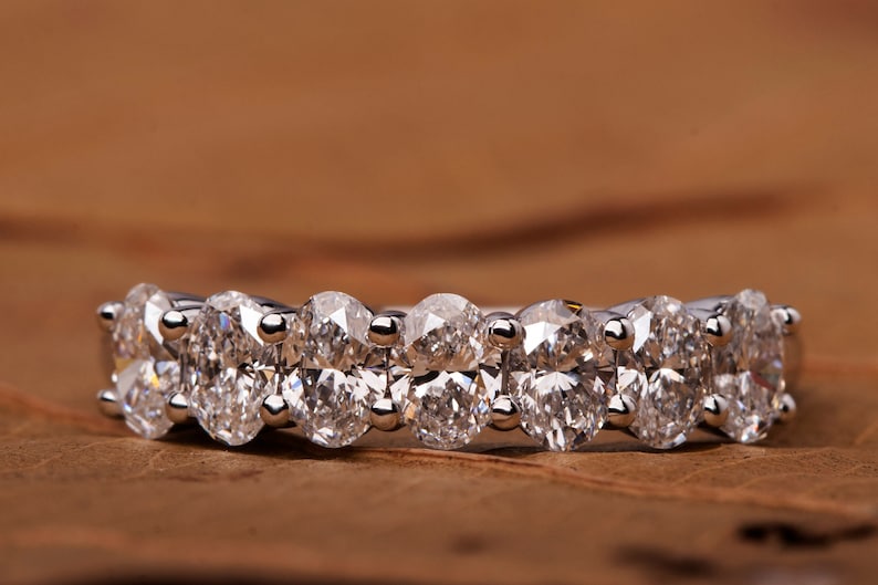 0.15 Carat Each Oval Lab Diamond 7 Stone Wedding Band Eternity Band CVD Diamond Band For Anniversary Gift Conflict Free For Ring Set