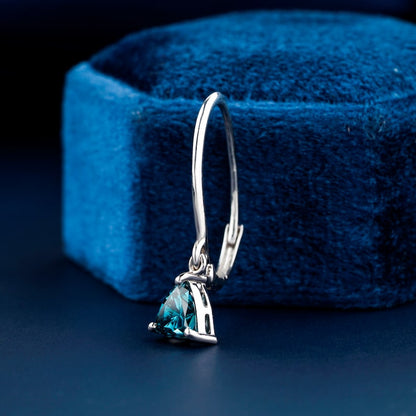 1 Carat Blue Trilliant Lab Diamond White Gold Earrings.