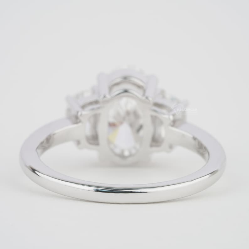 Oval Cut Diamond Three Stone Engagement Ring,3 CT Oval Labgrown Diamond Ring,Half Moon Side Stone,CVD Diamond Wedding Ring,For Anniversary