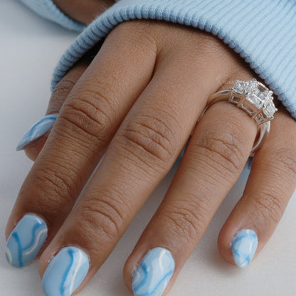 Emerald Lab Diamond Three Stone Ring with Trapezoid Sides