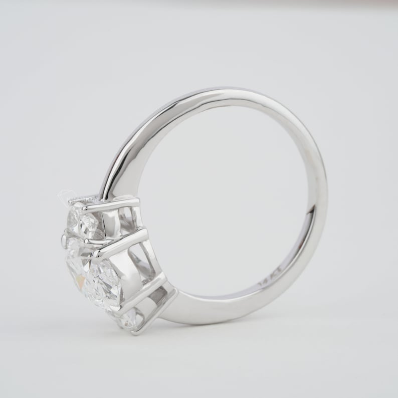 Oval Cut Diamond Three Stone Engagement Ring,3 CT Oval Labgrown Diamond Ring,Half Moon Side Stone,CVD Diamond Wedding Ring,For Anniversary