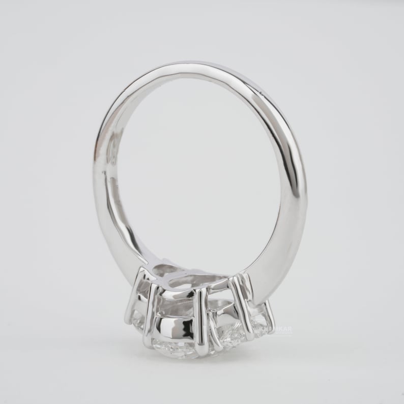 Oval Cut Diamond Three Stone Engagement Ring,3 CT Oval Labgrown Diamond Ring,Half Moon Side Stone,CVD Diamond Wedding Ring,For Anniversary