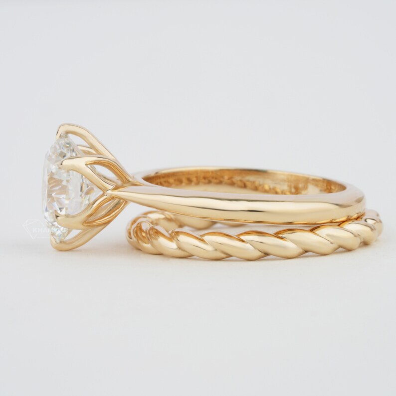 Round 3CT Lab Diamond Ring Set with Twisted Wedding Band