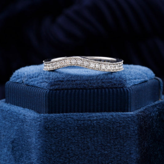 Round Brilliant Cut Lab Grown Diamond Band Curved Engagement Band Stackable Band Bridal Wedding Set Band Ring For Women