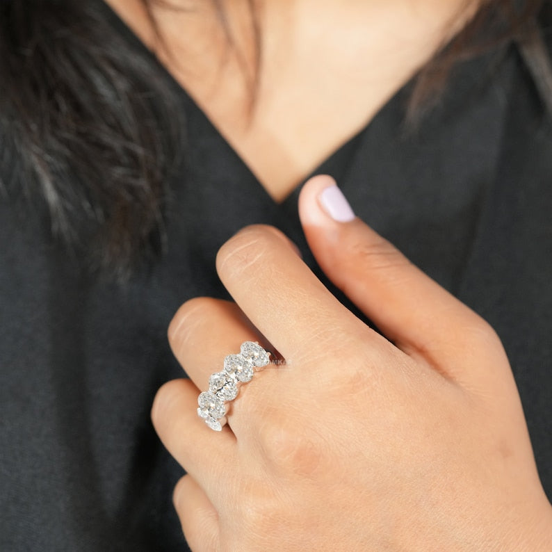 Five Stone Oval Lab Grown Diamond Ring,E/VS1 Lab Created Diamond Engagement Ring,Certified Diamond Ring,Wedding/Anniversary Ring For Gift