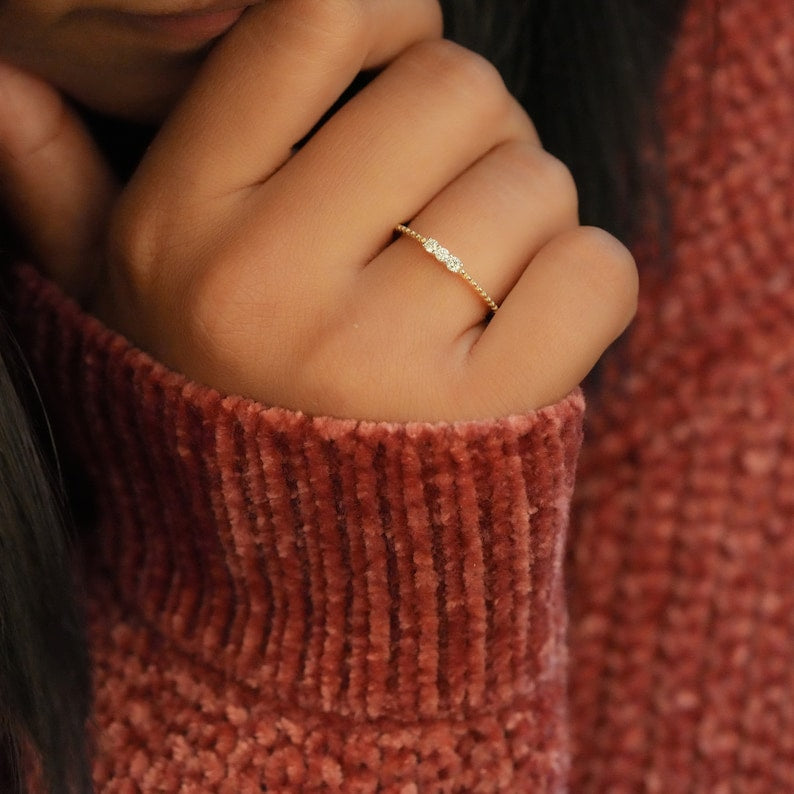 Thin Triple Stone Diamond Ring | Daily Wear Stacking Ring