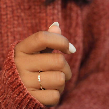 Thin Triple Stone Diamond Ring | Daily Wear Stacking Ring