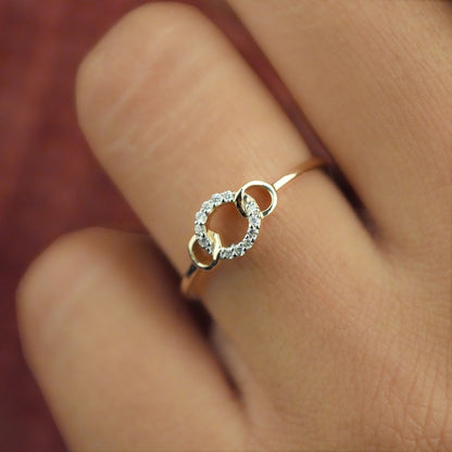 14K Gold Lab Diamond Open Circle Stackable Ring