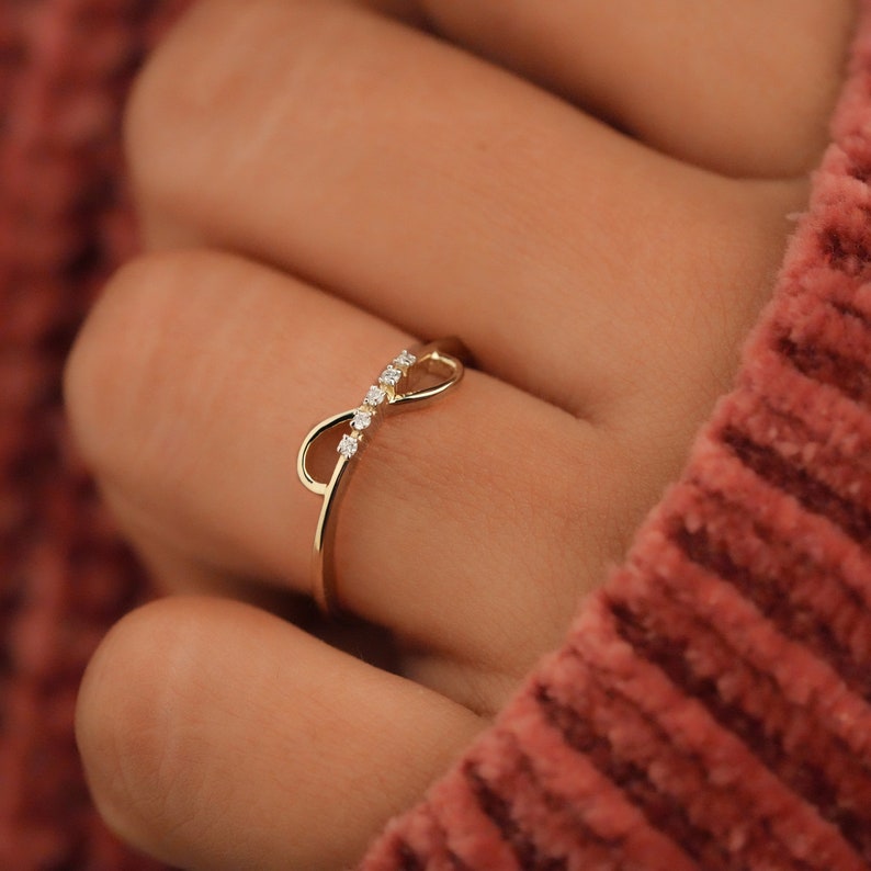 14K Yellow Gold Lab Diamond Infinity Minimalist Stacking Ring