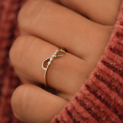 14K Yellow Gold Lab Diamond Infinity Minimalist Stacking Ring