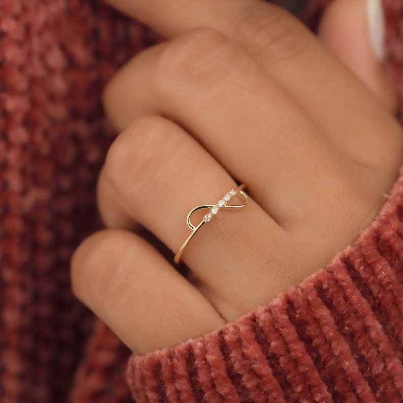 14K Yellow Gold Lab Diamond Infinity Minimalist Stacking Ring