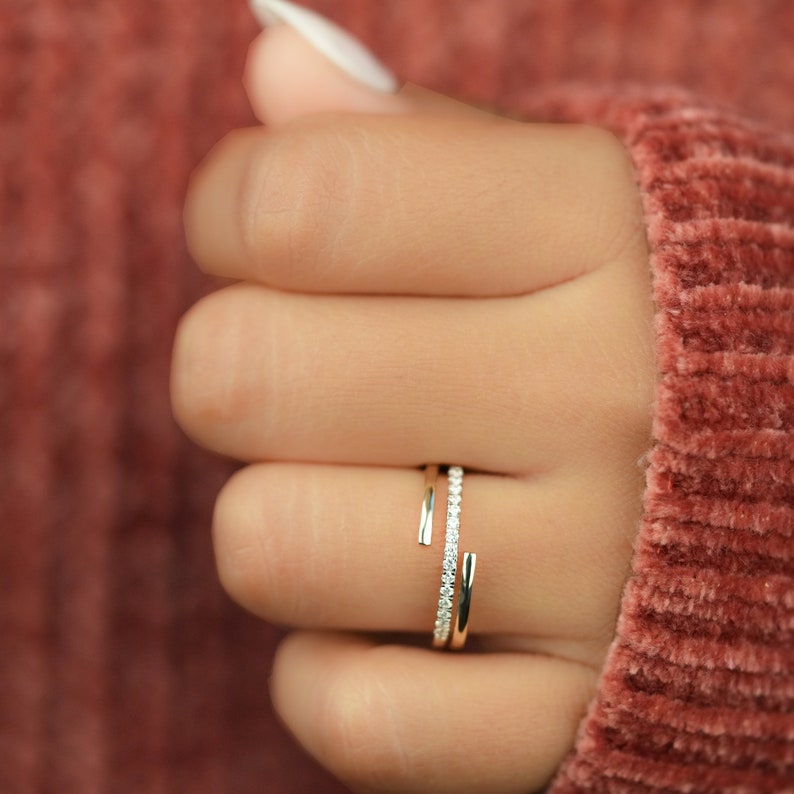 14K Solid Gold Minimalist Wraparound Triple Band Ring