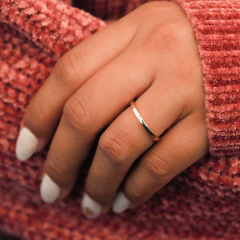 Single Round Lab Diamond Ring – Thin Minimalist Stacking Ring for Her