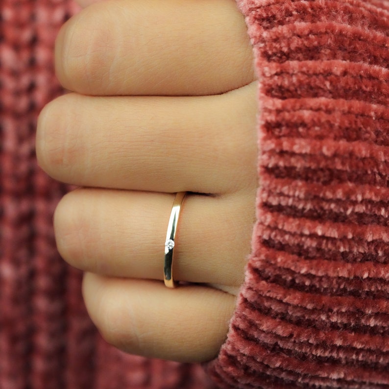 Single Round Lab Diamond Ring – Thin Minimalist Stacking Ring for Her