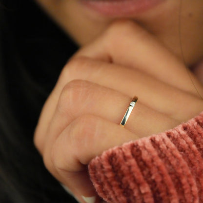Single Round Lab Diamond Ring – Thin Minimalist Stacking Ring for Her
