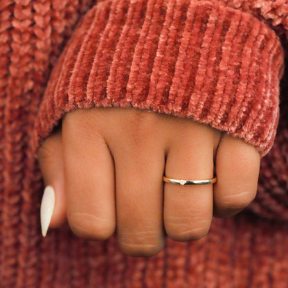 Single Round Lab Diamond Ring – Thin Minimalist Stacking Ring for Her