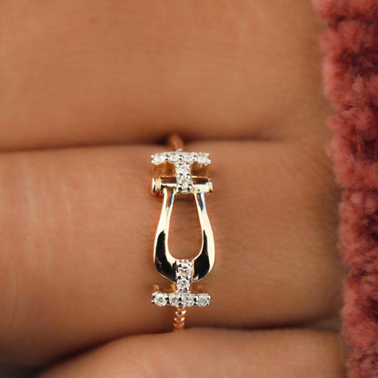 14K Gold Round Lab Diamond Buckle Ring
