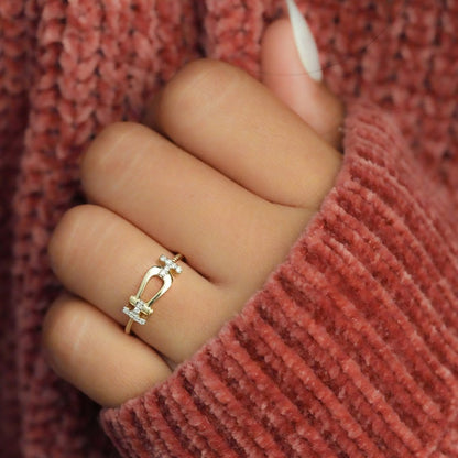 14K Gold Round Lab Diamond Buckle Ring