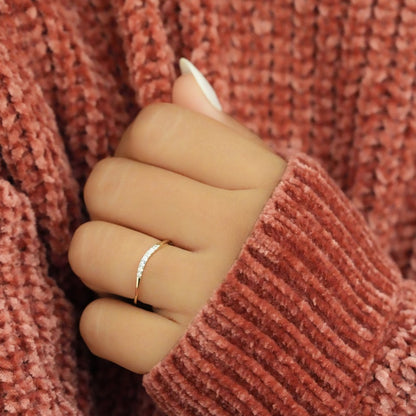 14K Yellow Gold Lab Diamond Curved Wedding Band