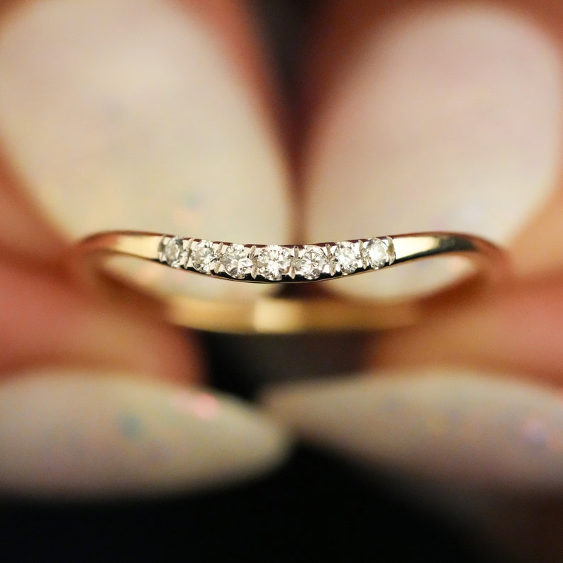 14K Yellow Gold Lab Diamond Curved Wedding Band