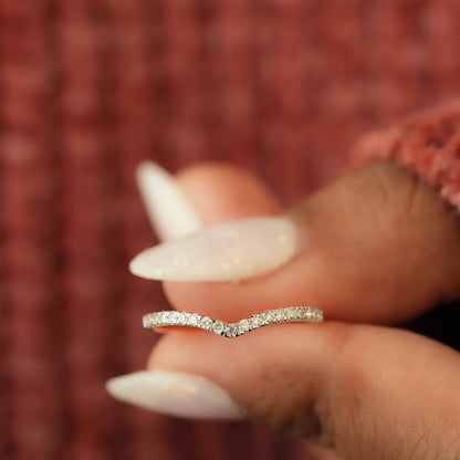 Lab Diamond Chevron Ring 14K Gold, V Shape Stacking Band