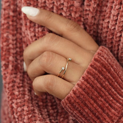 Criss Cross Lab Diamond Ring for Women, Minimalist Open Band Ring