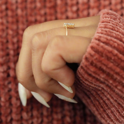 Three Stone Lab Diamond Ring 14K Gold Minima Ring for Women