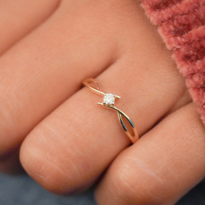 Twisted Infinity Lab Diamond Ring – 14K Gold Dainty Solitaire Band