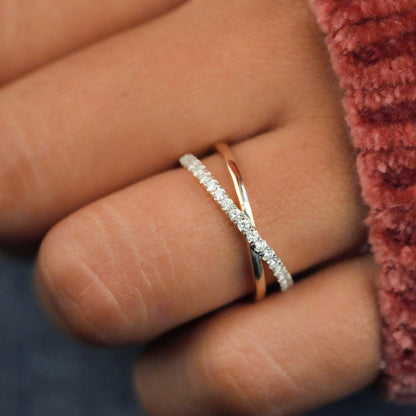 14K Gold Round Lab Grown Diamond Crossover Ring