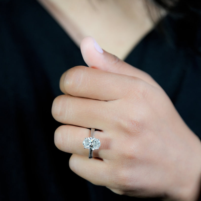 Oval Lab Diamond Ring Solitaire Engagement Ring, IGI Certified