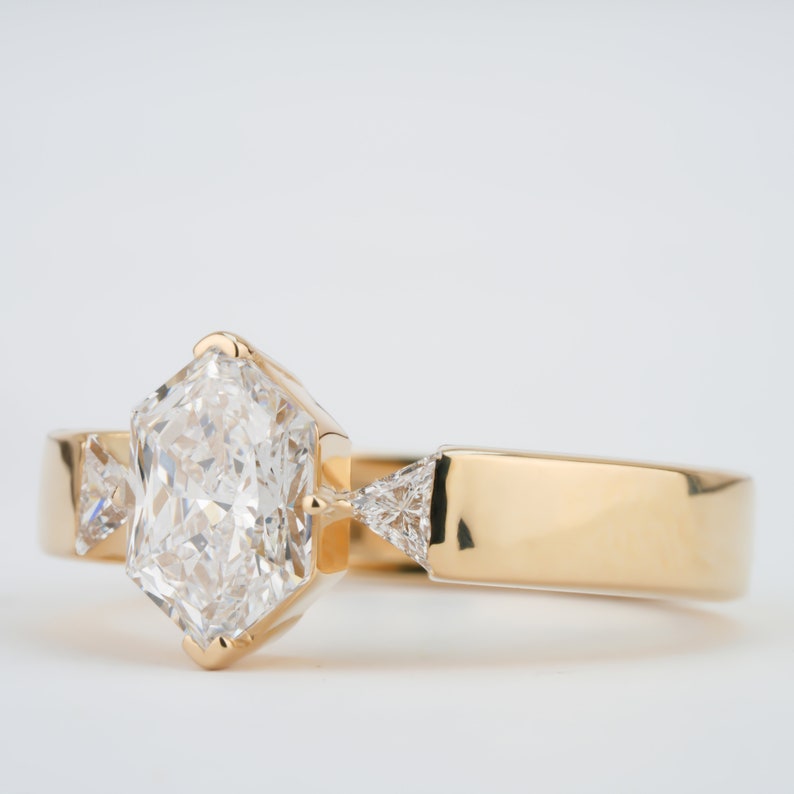 Dutch Marquise Lab Diamond Ring, Bold Band Triangle Wedding Ring