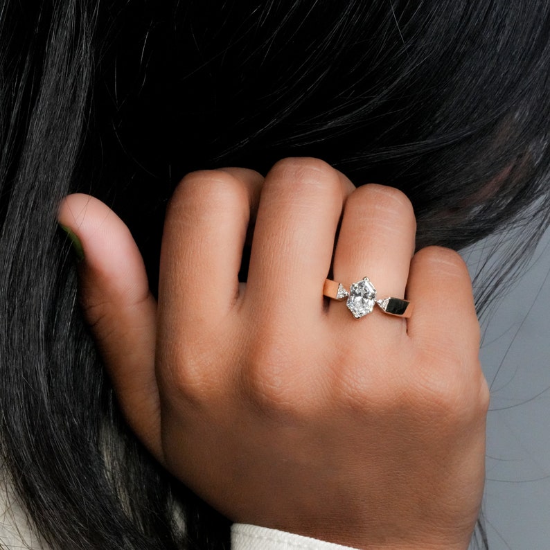 Dutch Marquise Lab Diamond Ring, Bold Band Triangle Wedding Ring