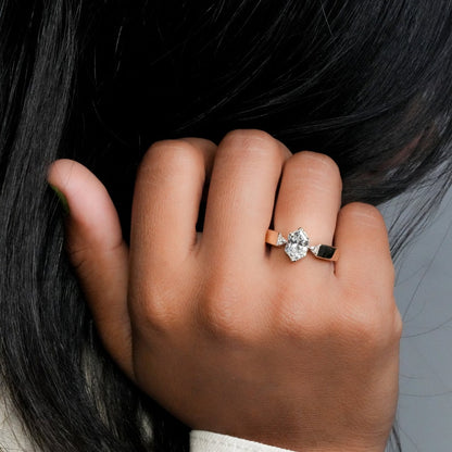 Dutch Marquise Lab Diamond Ring, Bold Band Triangle Wedding Ring