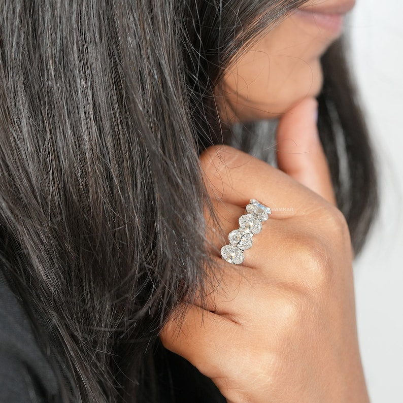 Five Stone Oval Lab Grown Diamond Ring,E/VS1 Lab Created Diamond Engagement Ring,Certified Diamond Ring,Wedding/Anniversary Ring For Gift