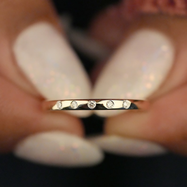 14K Gold 5 Stone Diamond Ring Dainty Stacking Band