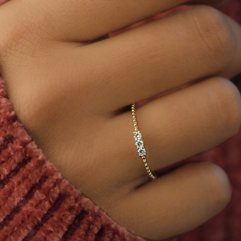 Thin Triple Stone Diamond Ring | Daily Wear Stacking Ring