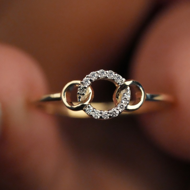 14K Gold Lab Diamond Open Circle Stackable Ring