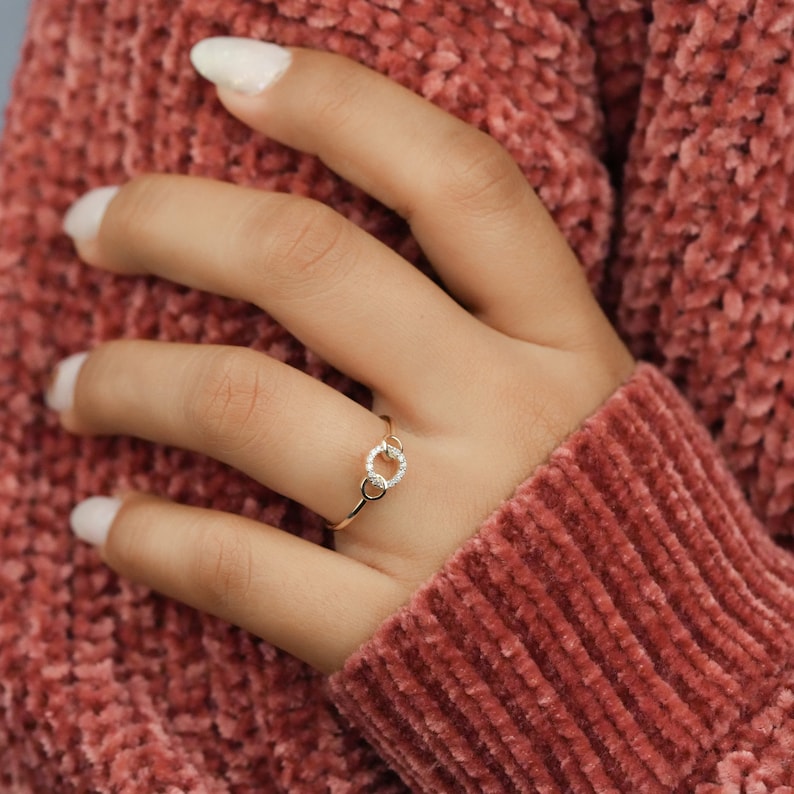 14K Gold Lab Diamond Open Circle Stackable Ring