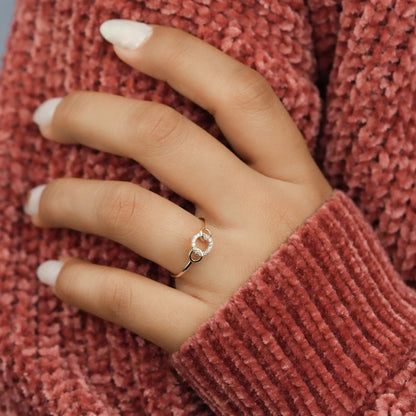 14K Gold Lab Diamond Open Circle Stackable Ring