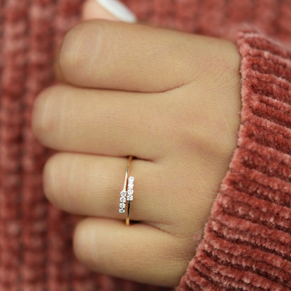 Lab Diamond Bypass Ring – 14K Gold Minimal Crossover Ring