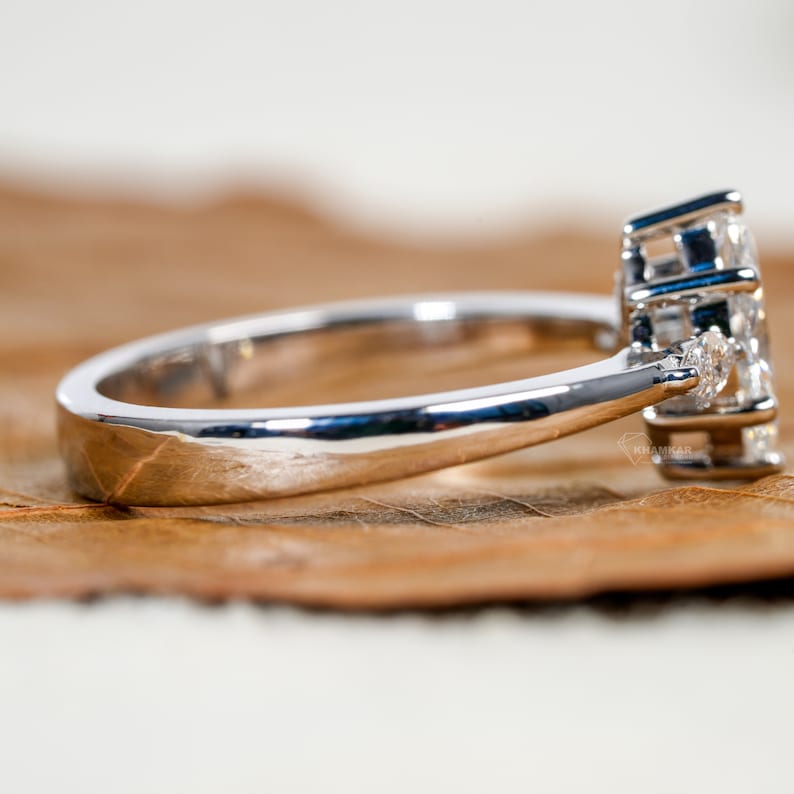 Marquise Lab Diamond Three Stone wedding ring