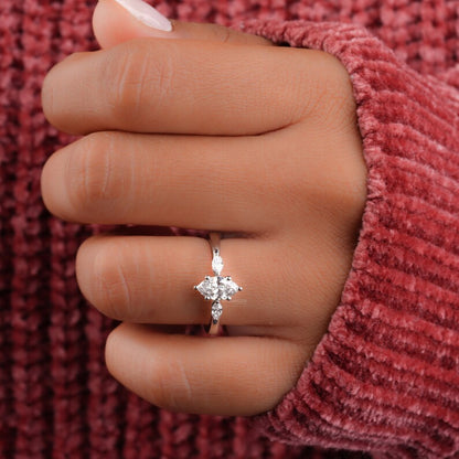 Marquise Lab Diamond Three Stone wedding ring