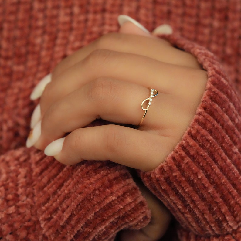 14K Yellow Gold Lab Diamond Infinity Minimalist Stacking Ring