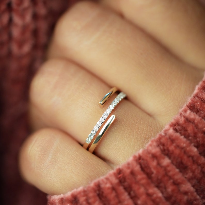 14K Solid Gold Minimalist Wraparound Triple Band Ring